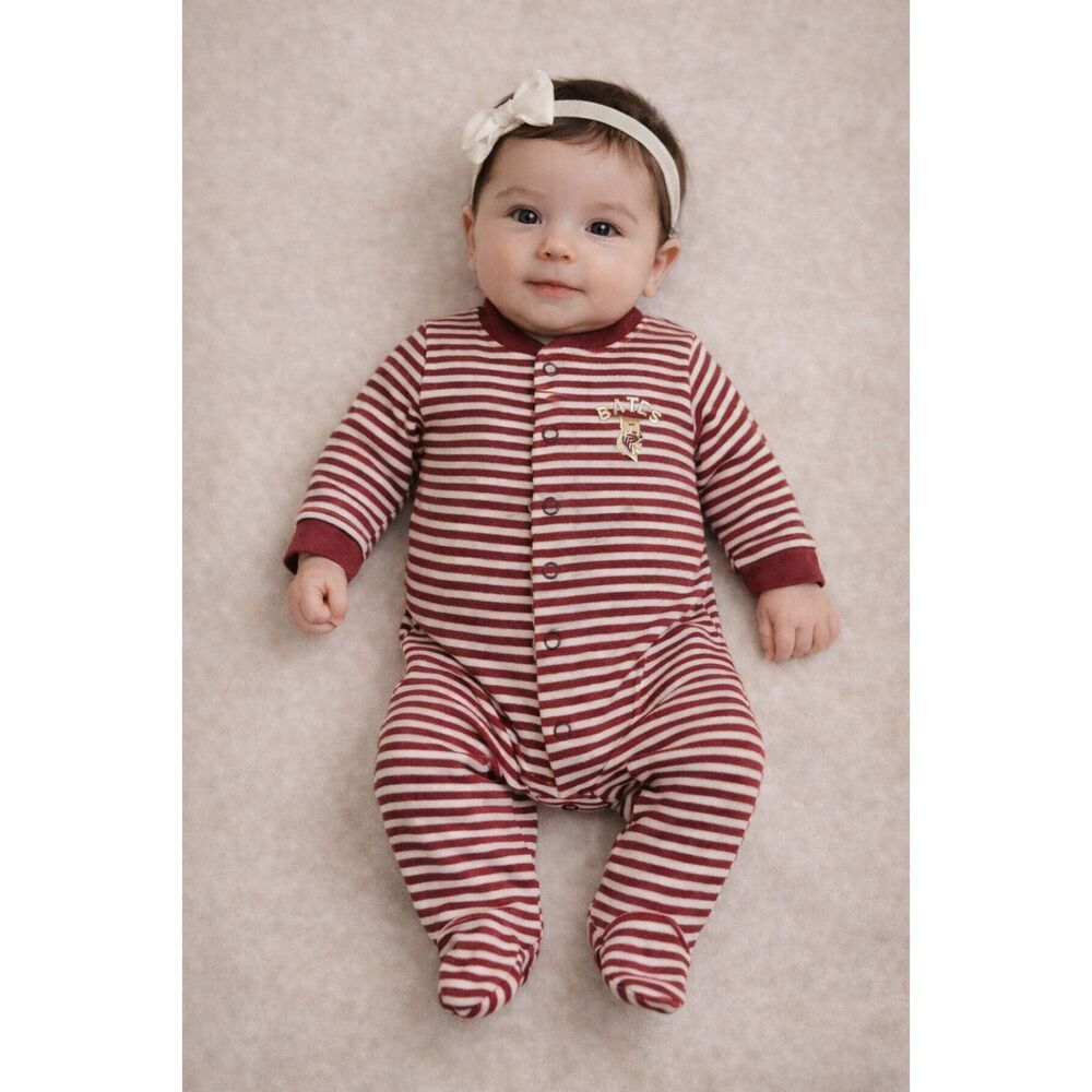 Bates College Baby Red White Long Sleeve Footed Sleeper Pajamas, Size 0-3 Months